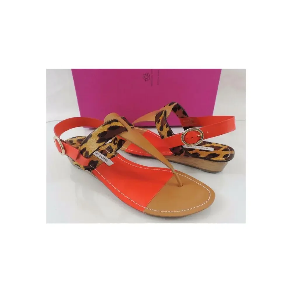 Diane Von Furstenberg Darling T-Strap Thong Wedge Sandal Leopard